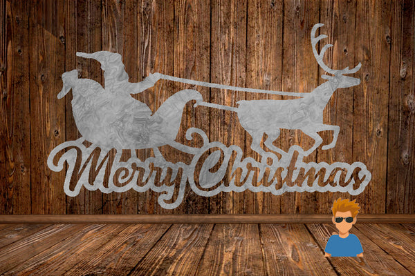 CUT READY, Christmas with Santa's Sleigh and One Reindeer, SVG, DXF