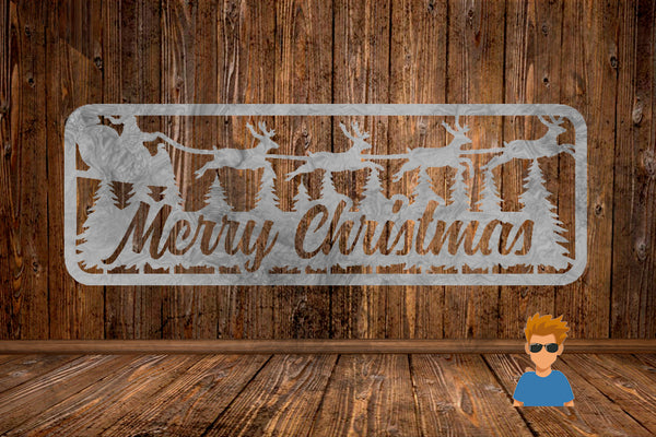CUT READY, Christmas with Santa's Sleigh and evergreens, SVG, DXF
